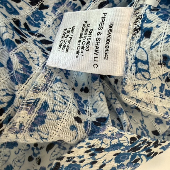 Veronica Beard White and Blue Floral print Mock neck Ruffle Blouse - Picture 10 of 12